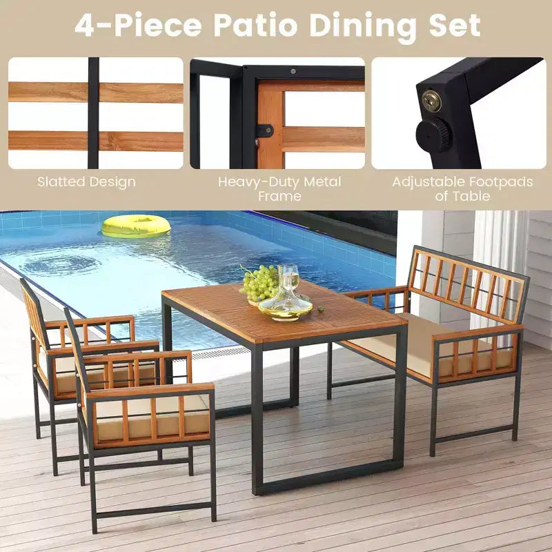 Costway 4-delige eetset voor de patio, houten tuinmeubelen met 2 stoelen en 1 loveseat