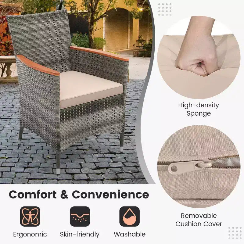 Conjunto de comedor de mimbre para exterior de 7 piezas Costway, con mesa de madera de acacia y 6 sillones