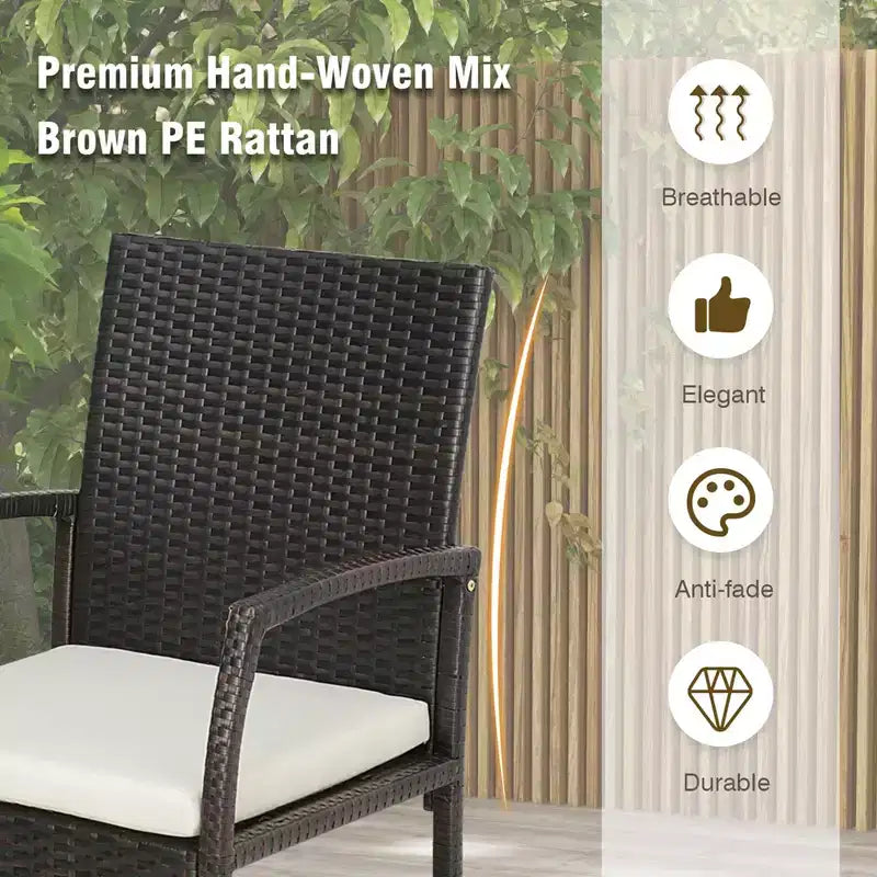 Costway 9-teiliges Rattan-Essgruppen-Set für die Terrasse mit Akazienholztisch, Polstern und 1,9-m-Sonnenschirmöffnung