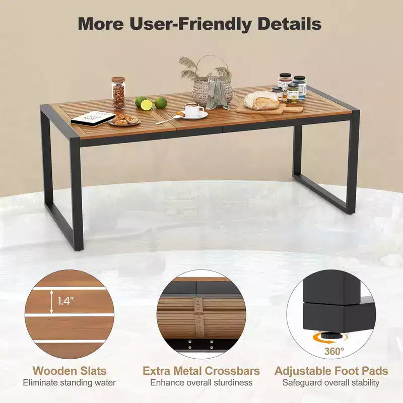 Conjunto de comedor de ratán para patio de 9 piezas de Costway con mesa de madera de acacia, orificio para sombrilla de 1,9