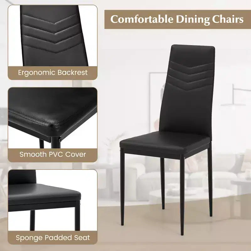 Costway Modern Rectangular Kitchen Table Set with 8 PVC Leather Dining Chairs Black