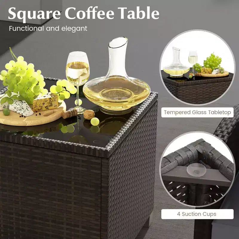 Costway 5 Piece Patio Rattan Furniture with 2 Ottomans & Tempered Glass Coffee Table Black/Off White/Navy/Red/Gray