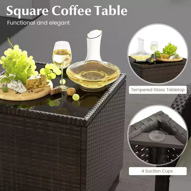 Costway 5 Piece Patio Rattan Furniture with 2 Ottomans & Tempered Glass Coffee Table Black/Off White/Navy/Red/Gray