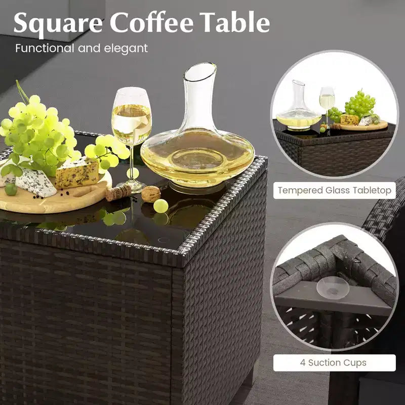 Costway 5 Piece Patio Rattan Furniture with 2 Ottomans & Tempered Glass Coffee Table Black/Off White/Navy/Red/Gray