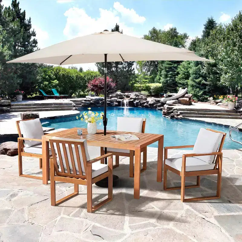 Alaterre Furniture Ensemble repas d’extérieur 6 pièces, table Weston avec parasol rectangulaire de 10'