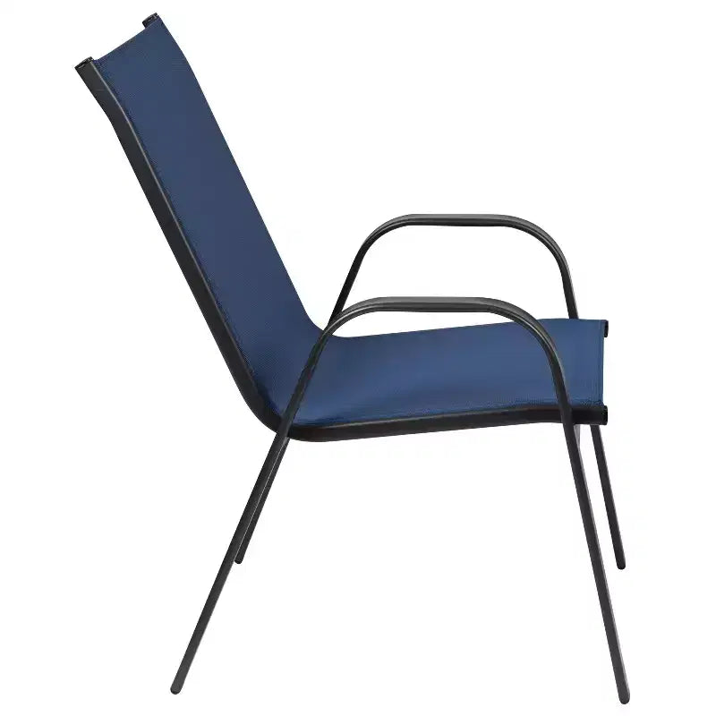 Emma and Oliver 5-teiliges Outdoor-Esstischset mit Terrassentisch und Tischplatte aus gehärtetem Glas sowie 4 stapelbaren Flex-Comfort-Stühlen aus Textilene