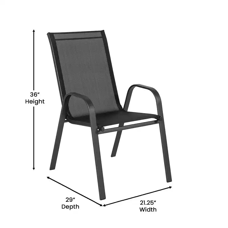 Emma and Oliver 5-teiliges Outdoor-Esstischset mit Terrassentisch und Tischplatte aus gehärtetem Glas sowie 4 stapelbaren Flex-Comfort-Stühlen aus Textilene