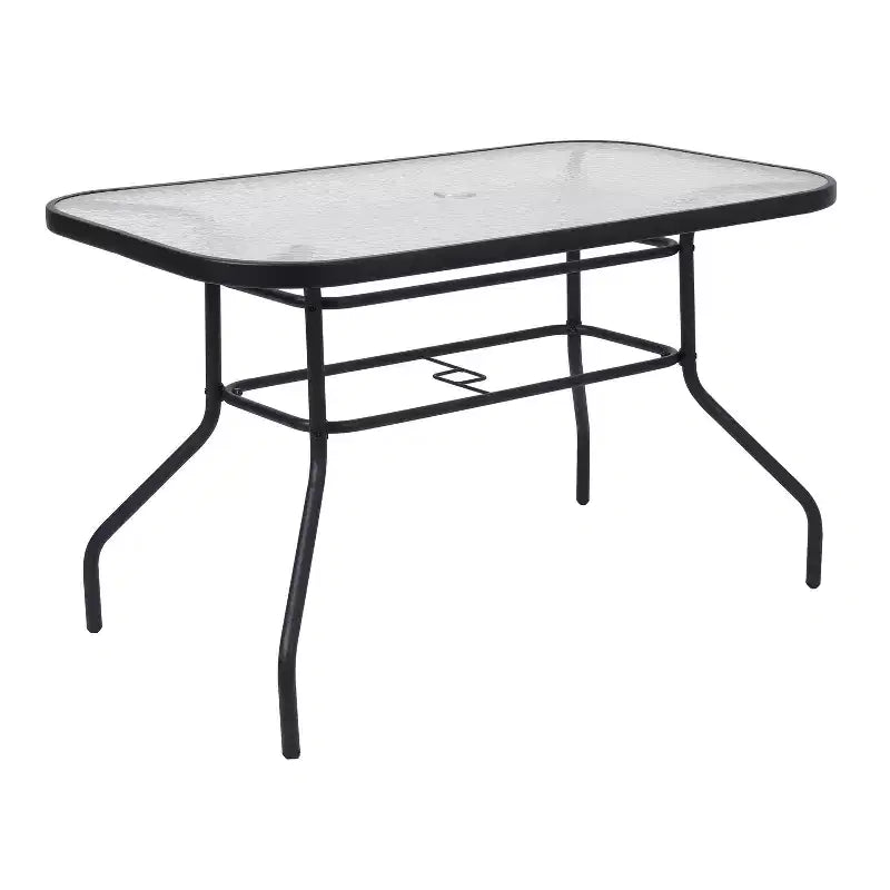 Emma and Oliver 5-teiliges Outdoor-Esstischset mit Terrassentisch und Tischplatte aus gehärtetem Glas sowie 4 stapelbaren Flex-Comfort-Stühlen aus Textilene