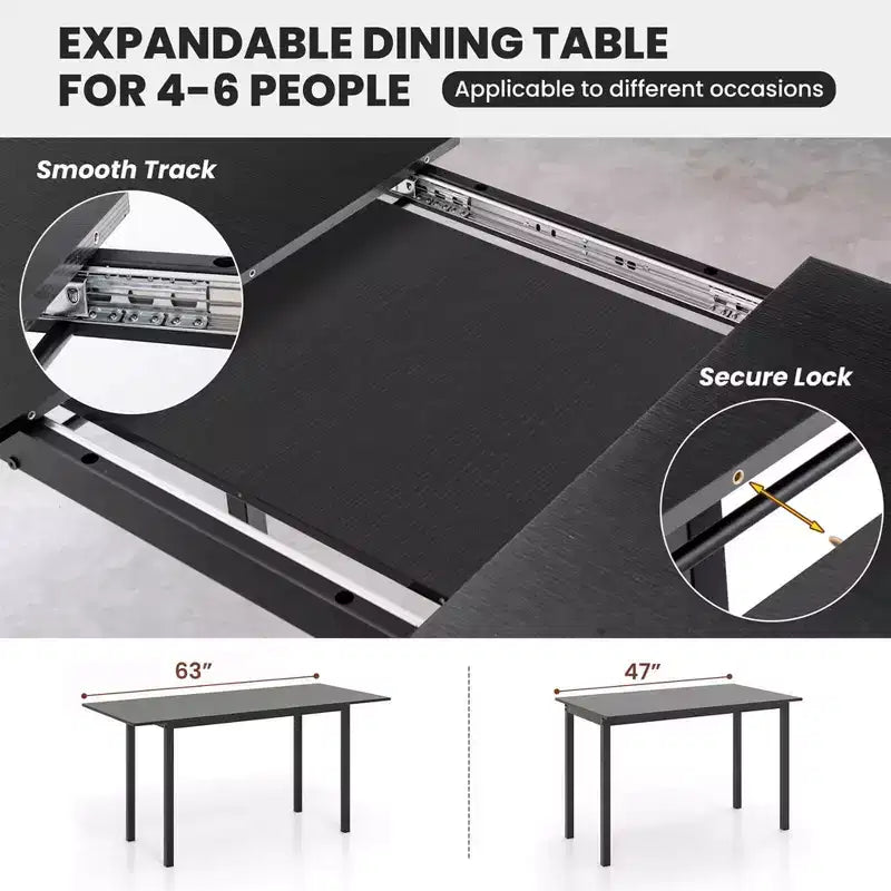 Costway 3 Piece Dining Table Set for 4-6 63Kitchen Table with 2 Benches Metal Frame Black/Walnut