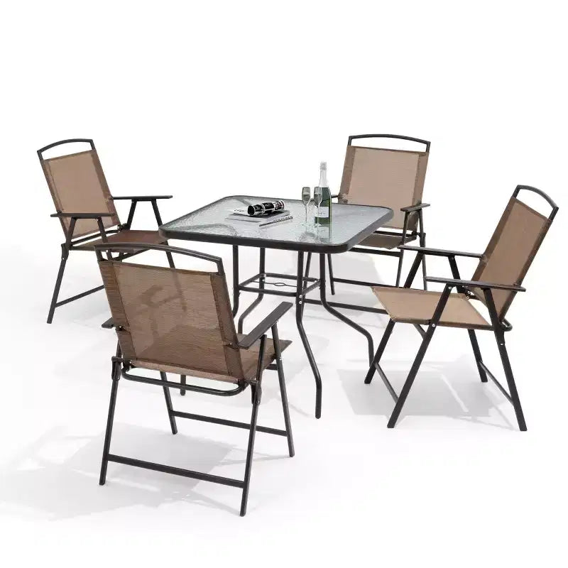 Crestlive Products 5 Piece Patio Dining Set with 4 Folding Chairs and Table Outdoor Dining Furniture with Square Glass Tabletop