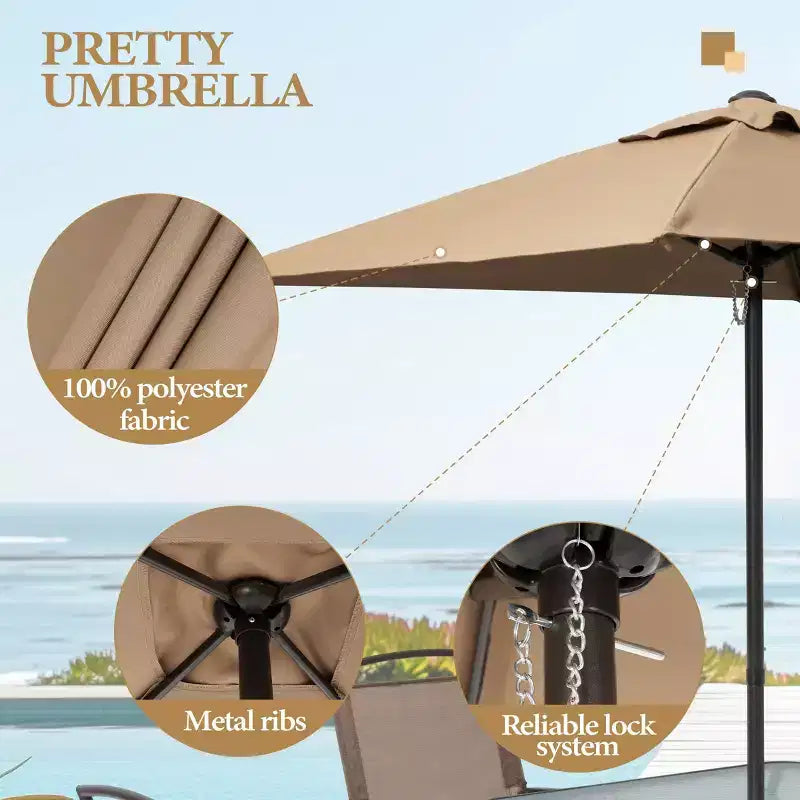 Crestlive Products 6-delars matgrupp för uteplats med 4 hopfällbara stolar, fyrkantigt bord i härdat glas och parasoll
