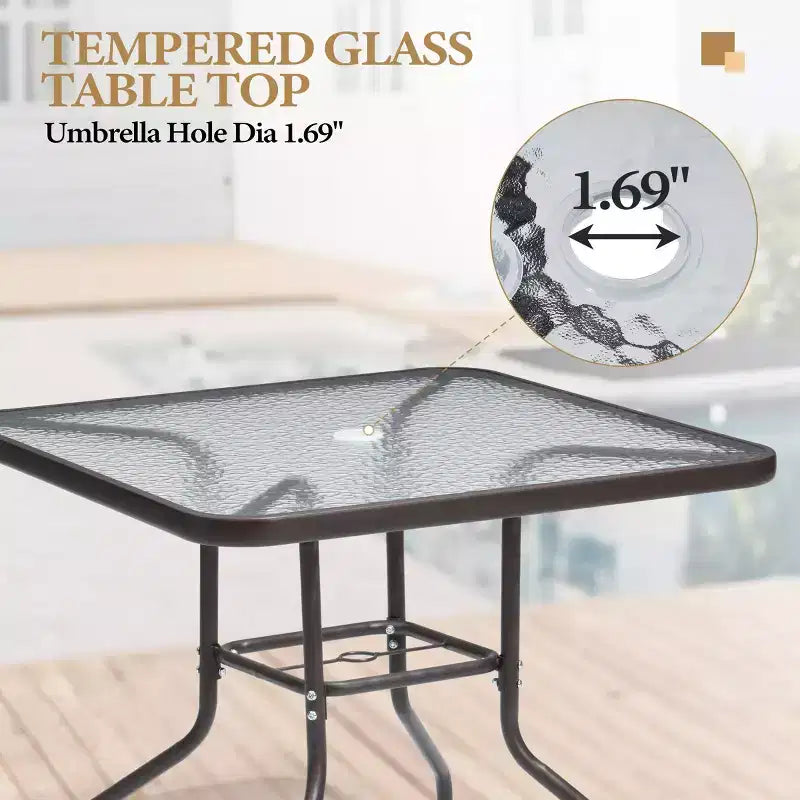 Crestlive Products 6-delars matgrupp för uteplats med 4 hopfällbara stolar, fyrkantigt bord i härdat glas och parasoll