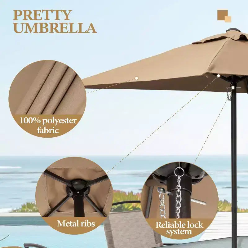 Crestlive Products 6-delars matgrupp för uteplats med 4 hopfällbara stolar, fyrkantigt bord i härdat glas och parasoll