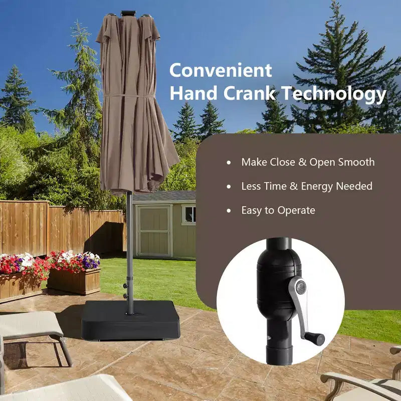 Costway 11-teiliges Essset für die Terrasse mit 4,6 m großem doppelseitigem Sonnenschirm (Standfuß inklusive), Beige/Kaffee/Marineblau/Orange/Weinrot/Grau