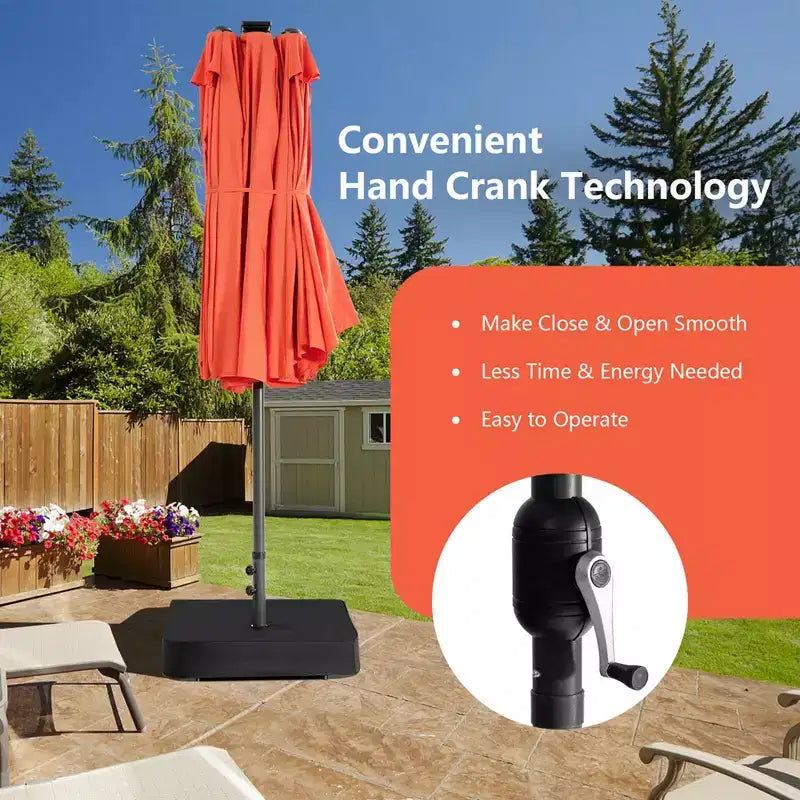 Costway 11-teiliges Essset für die Terrasse mit 4,6 m großem doppelseitigem Sonnenschirm (Standfuß inklusive), Beige/Kaffee/Marineblau/Orange/Weinrot/Grau