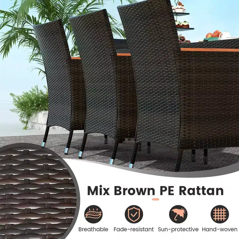 Costway 11-teiliges Essset für die Terrasse mit 4,6 m großem doppelseitigem Sonnenschirm (Standfuß inklusive), Beige/Kaffee/Marineblau/Orange/Weinrot/Grau