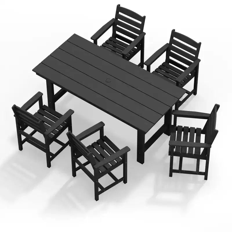 Hyleory 7-teiliges Outdoor-Esstischset, 66,9 Zoll großer rechteckiger Tisch mit Sonnenschirmöffnung und 6 Stühlen