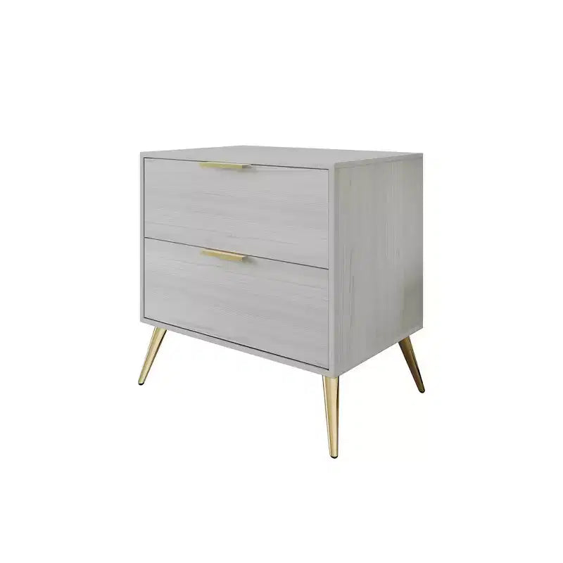 2-Drawer Nightstand with Gold Legs and Handles, Solid Wood