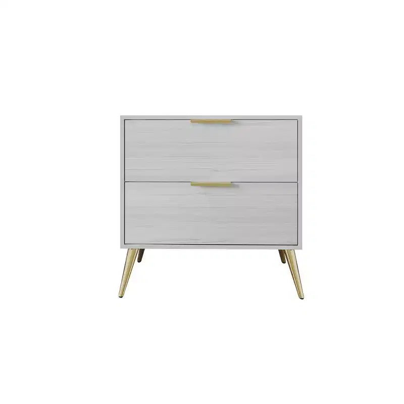 2-Drawer Nightstand with Gold Legs and Handles, Solid Wood