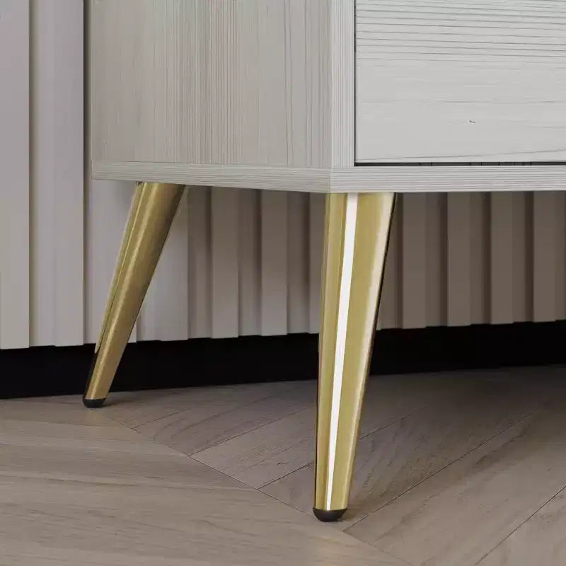 2-Drawer Nightstand with Gold Legs and Handles, Solid Wood