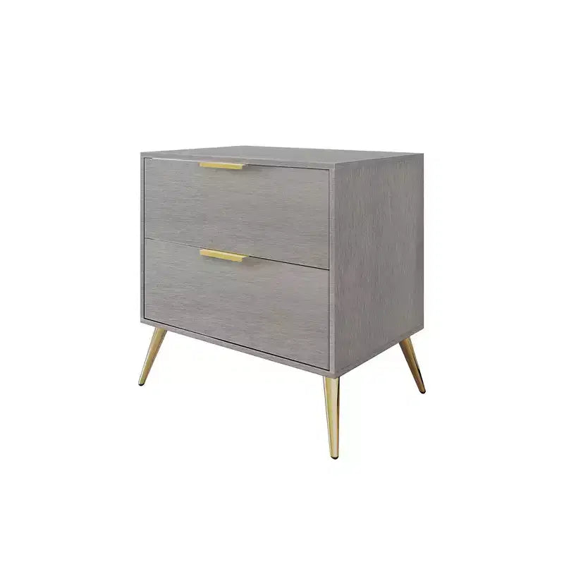 2-Drawer Nightstand with Gold Legs and Handles, Solid Wood