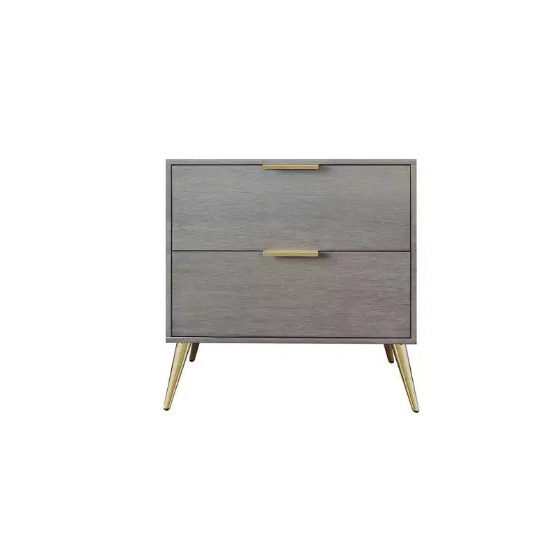 2-Drawer Nightstand with Gold Legs and Handles, Solid Wood