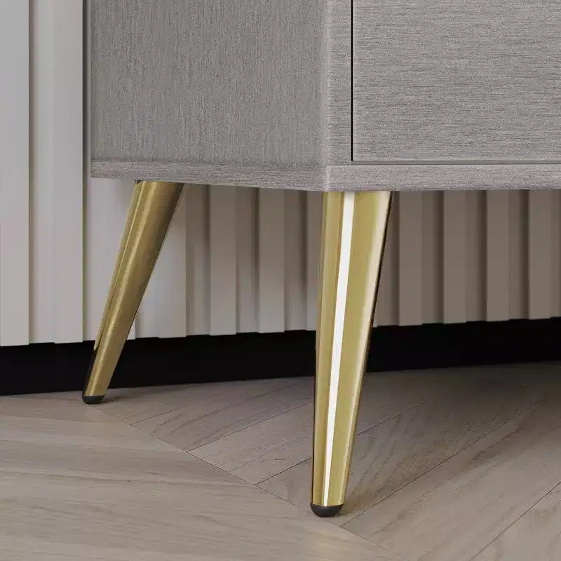 2-Drawer Nightstand with Gold Legs and Handles, Solid Wood