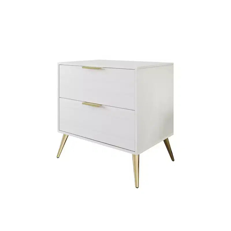 2-Drawer Nightstand with Gold Legs and Handles, Solid Wood