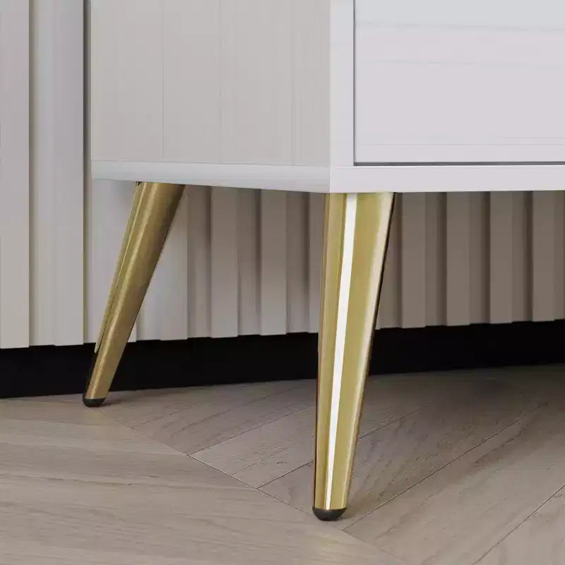 2-Drawer Nightstand with Gold Legs and Handles, Solid Wood
