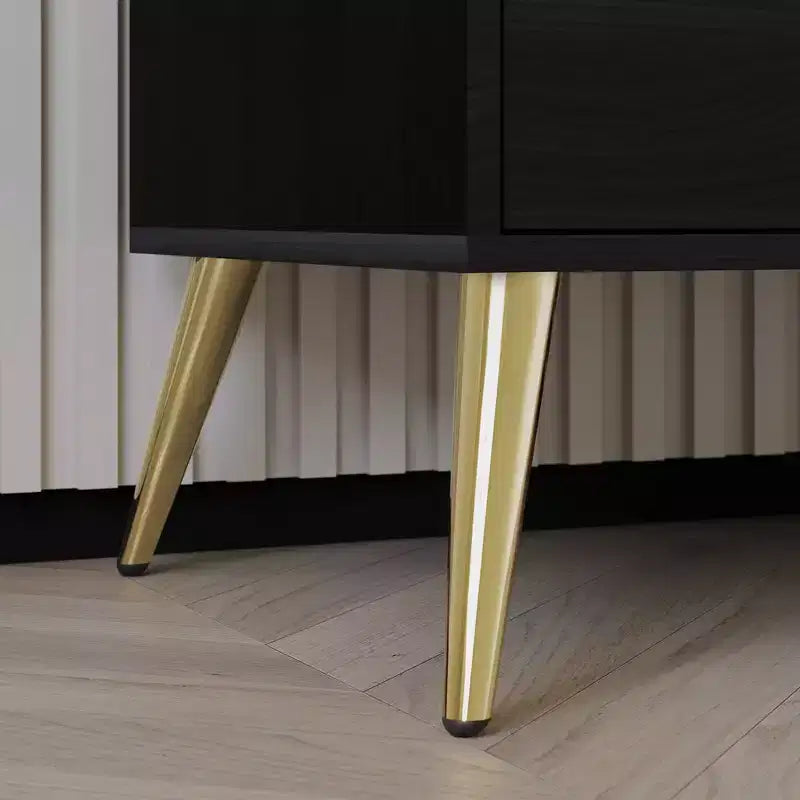 2-Drawer Nightstand with Gold Legs and Handles, Solid Wood