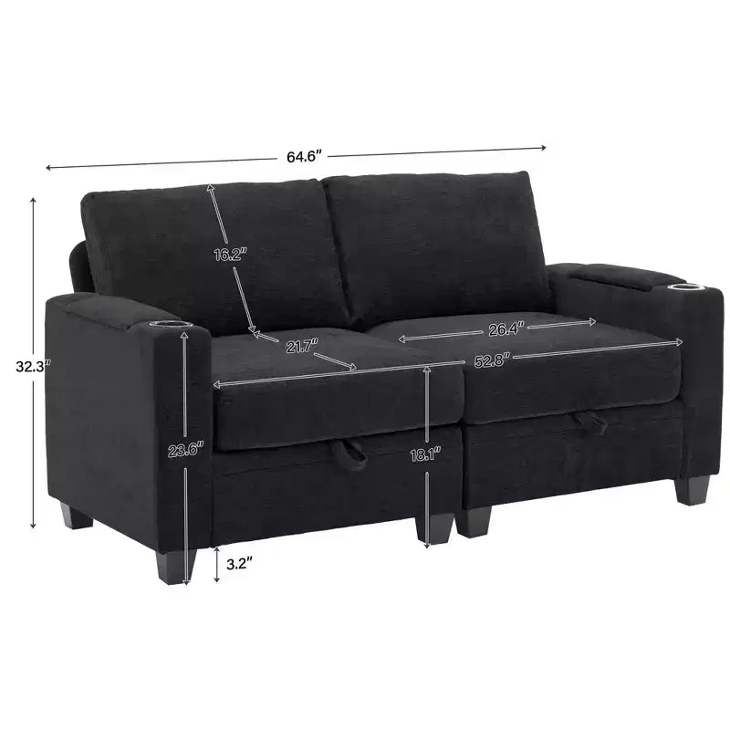 Upholstered Chenille Storage Loveseat for Living Room and Bedroom