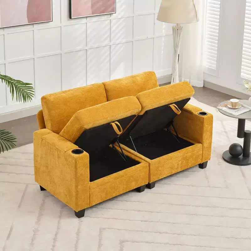 Upholstered Chenille Storage Loveseat for Living Room and Bedroom