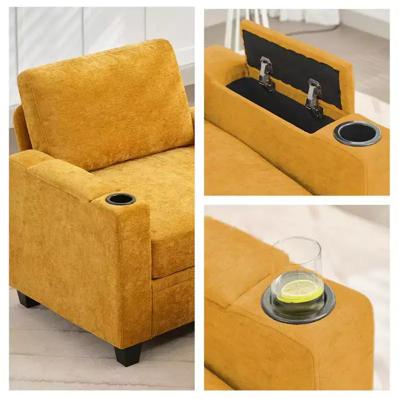Upholstered Chenille Storage Loveseat for Living Room and Bedroom