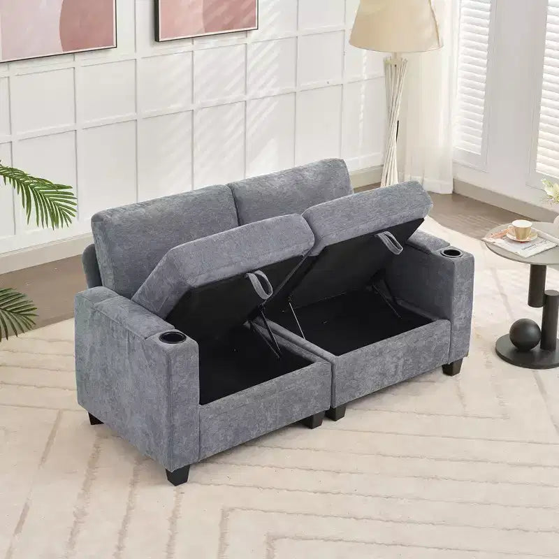 Upholstered Chenille Storage Loveseat for Living Room and Bedroom