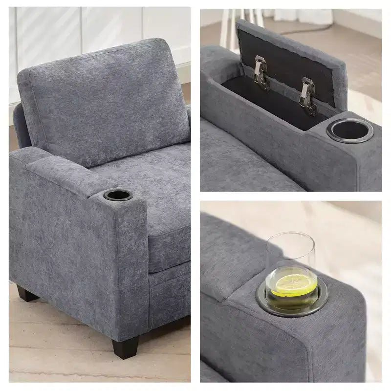 Upholstered Chenille Storage Loveseat for Living Room and Bedroom