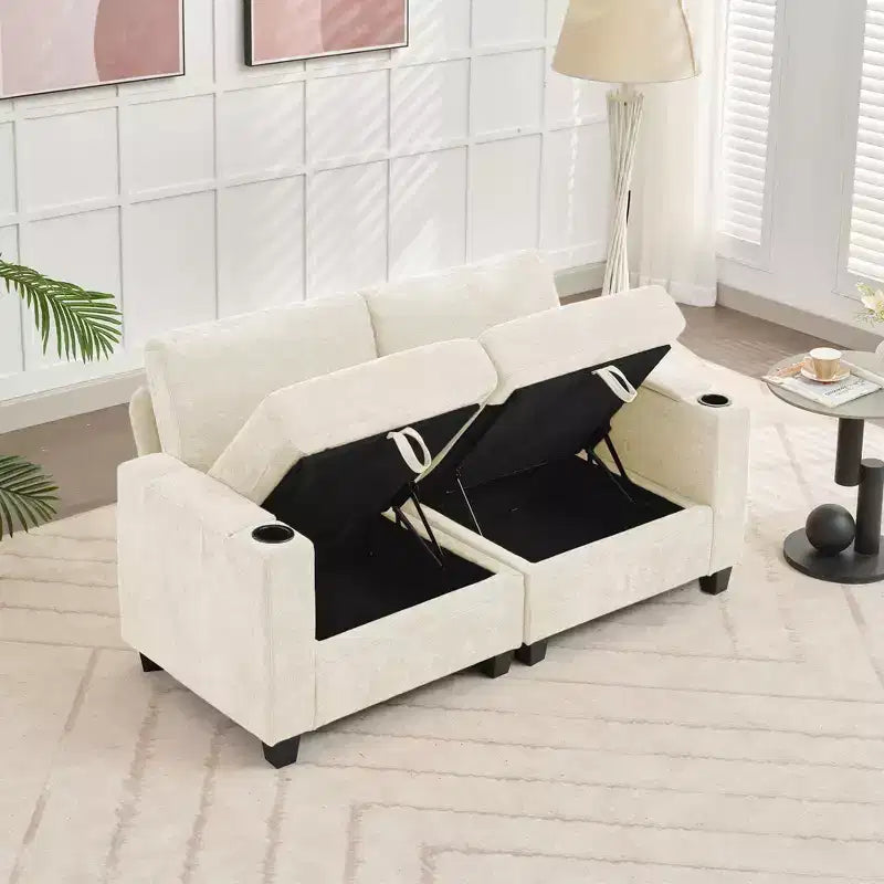 Upholstered Chenille Storage Loveseat for Living Room and Bedroom