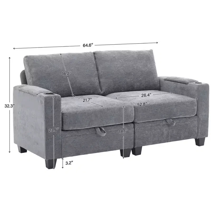 Upholstered Chenille Storage Loveseat for Living Room and Bedroom