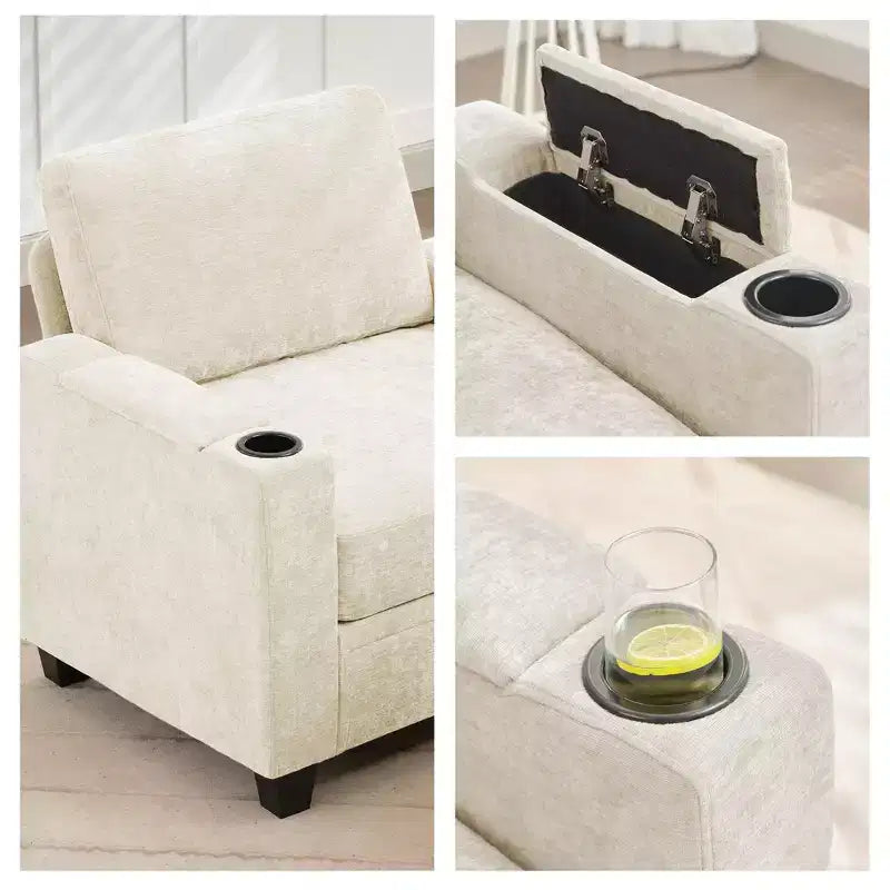 Upholstered Chenille Storage Loveseat for Living Room and Bedroom