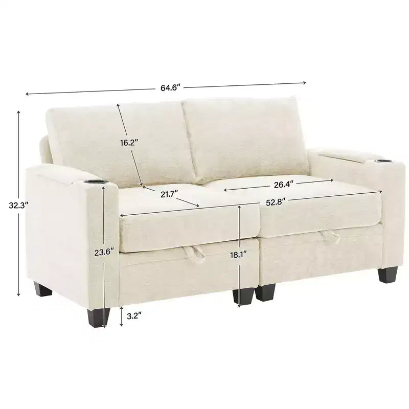 Upholstered Chenille Storage Loveseat for Living Room and Bedroom