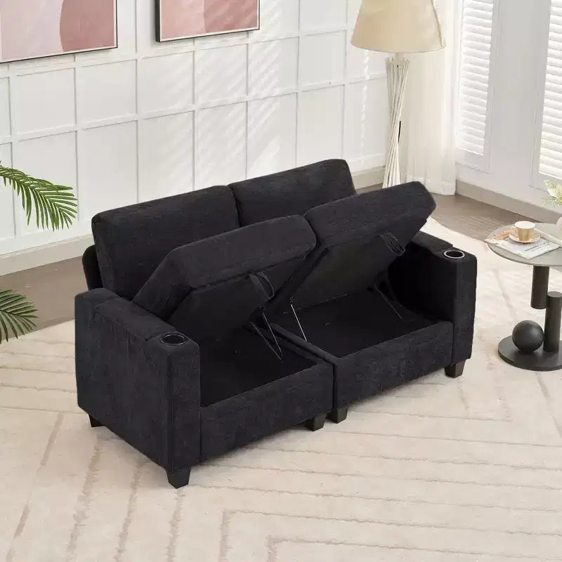 Upholstered Chenille Storage Loveseat for Living Room and Bedroom