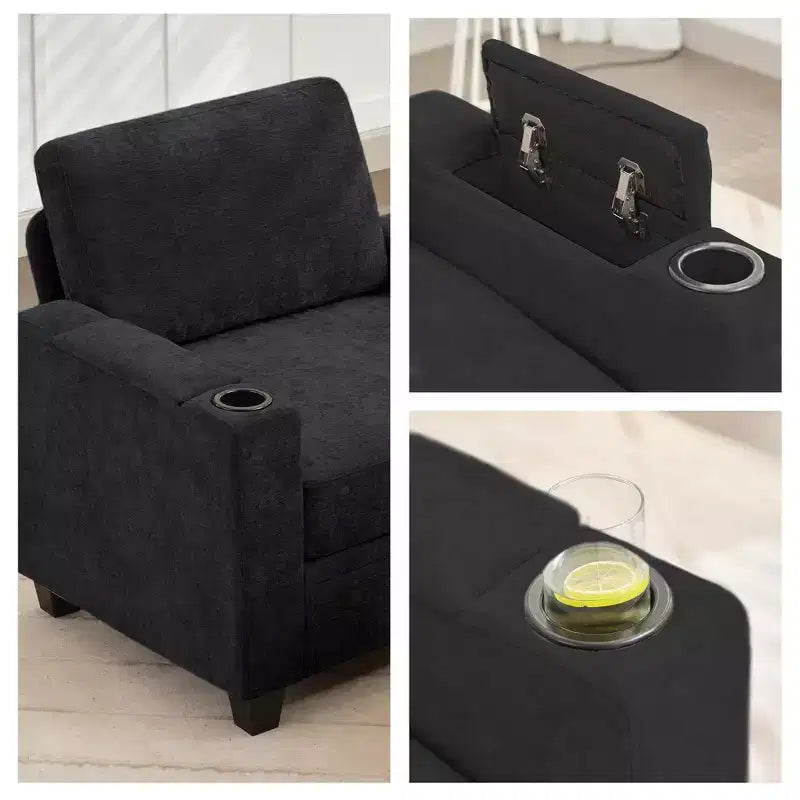 Upholstered Chenille Storage Loveseat for Living Room and Bedroom
