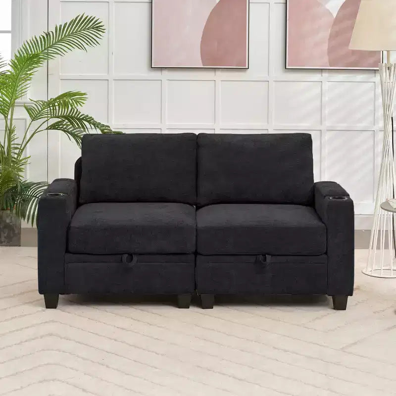 Upholstered Chenille Storage Loveseat for Living Room and Bedroom