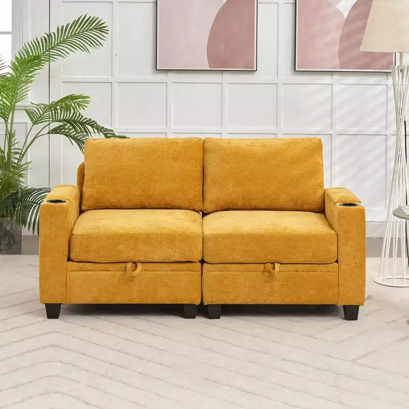 Upholstered Chenille Storage Loveseat for Living Room and Bedroom