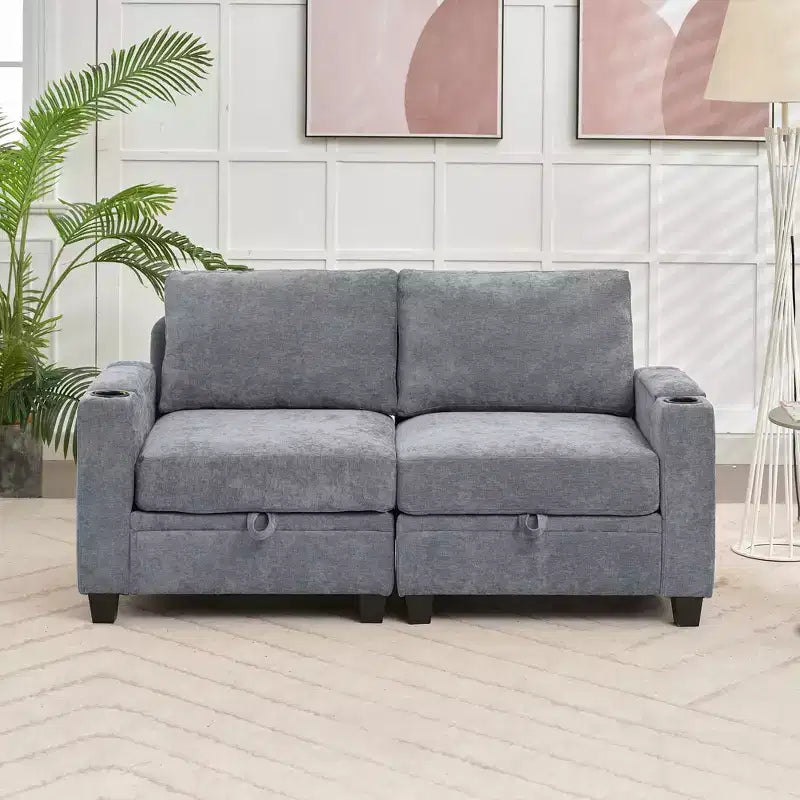 Upholstered Chenille Storage Loveseat for Living Room and Bedroom