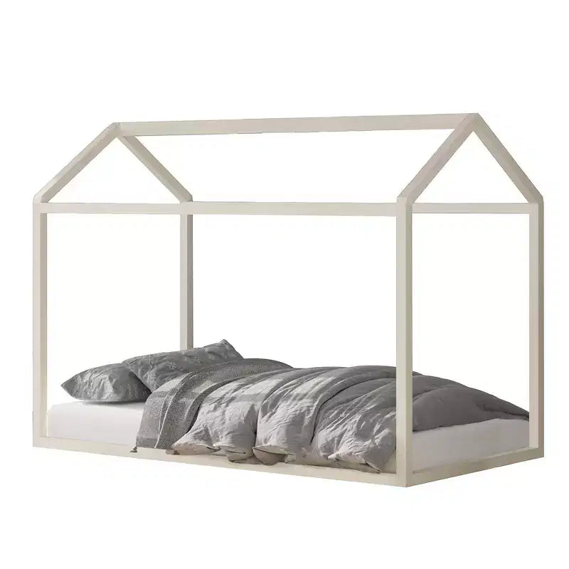 Kids Wooden Canopy Bed Frame, House-Shaped, Twin Size
