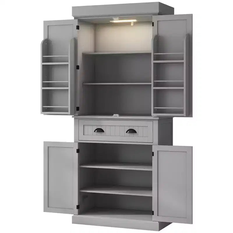 71" LED Kitchen Pantry Cabinet with 6 Door Shelves, Drawer and 4 Adjustable Shelves