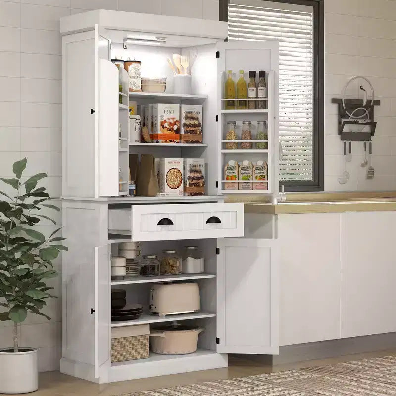 71" LED Kitchen Pantry Cabinet with 6 Door Shelves, Drawer and 4 Adjustable Shelves