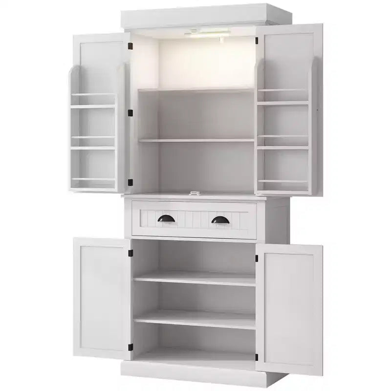71" LED Kitchen Pantry Cabinet with 6 Door Shelves, Drawer and 4 Adjustable Shelves