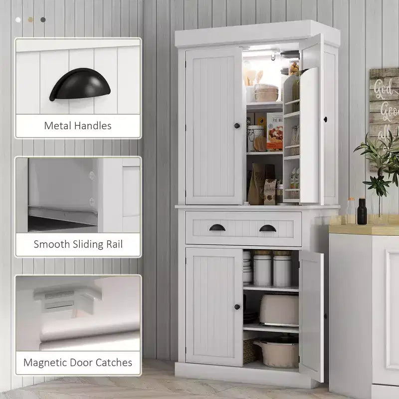 71" LED Kitchen Pantry Cabinet with 6 Door Shelves, Drawer and 4 Adjustable Shelves