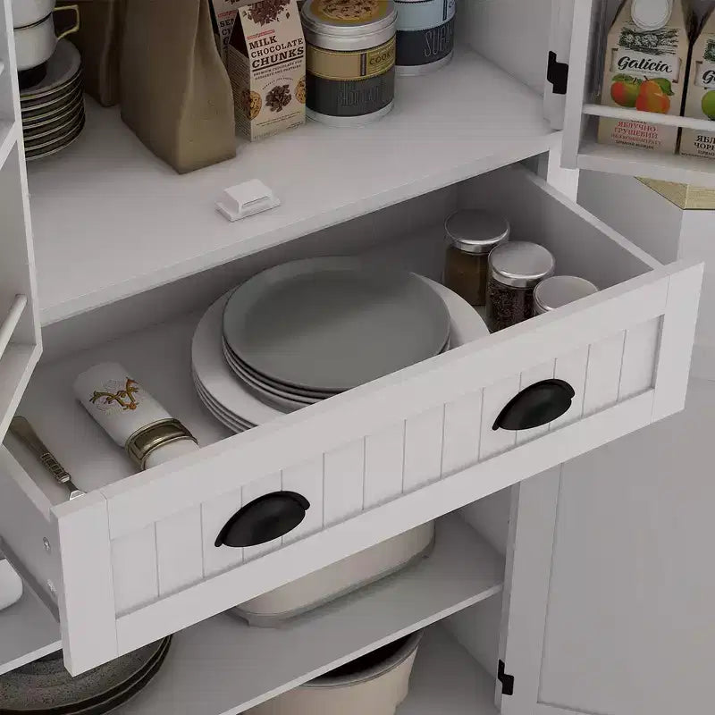 71" LED Kitchen Pantry Cabinet with 6 Door Shelves, Drawer and 4 Adjustable Shelves